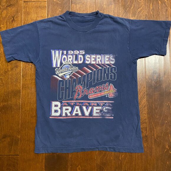 MLB Atlanta Braves 1995 Vintage Single Stitch World Series Tee Navy Mens Size M - Picture 3 of 7